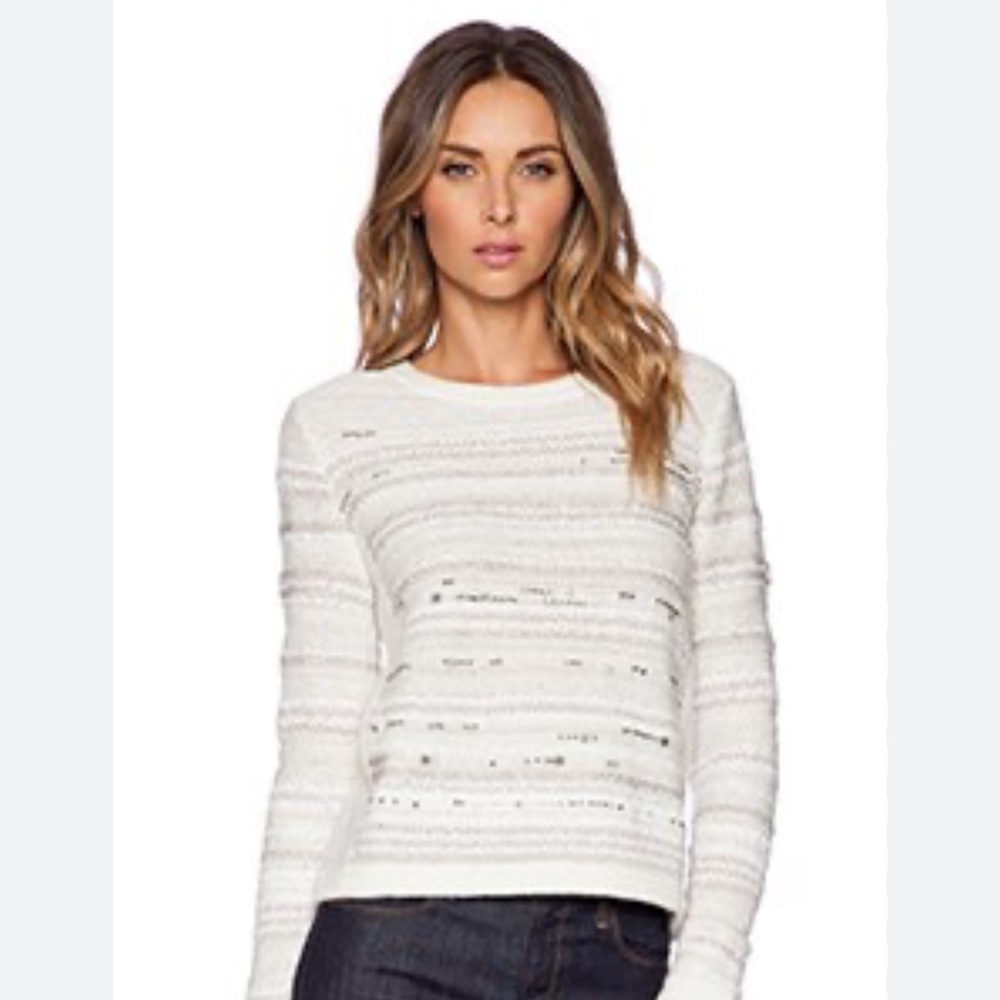 Embellished Crew Neck Sweater in Snow Multi
White + Warren size small